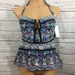Island Escape Black & White Tankini Swim Top NWT